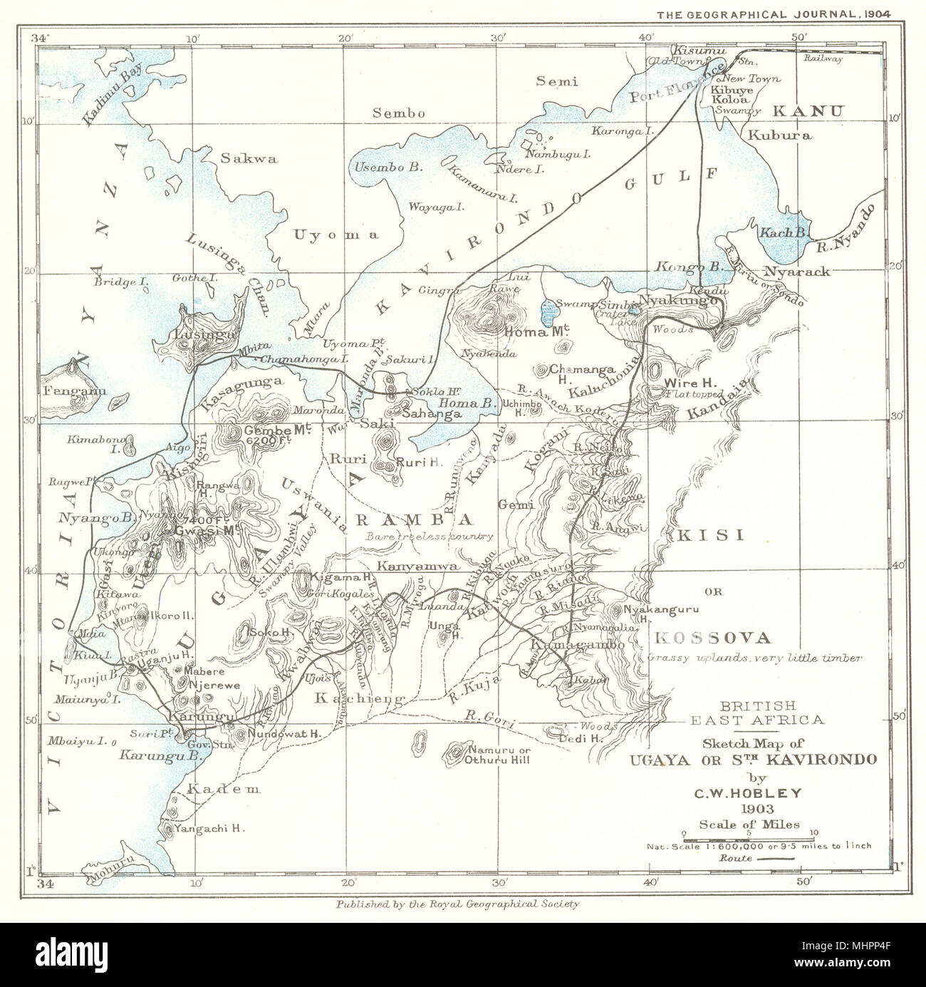 KENYA. Sketch map of Ugaya or South Winam Kavirondo. Hobley. RGS 1904 old Stock Photo