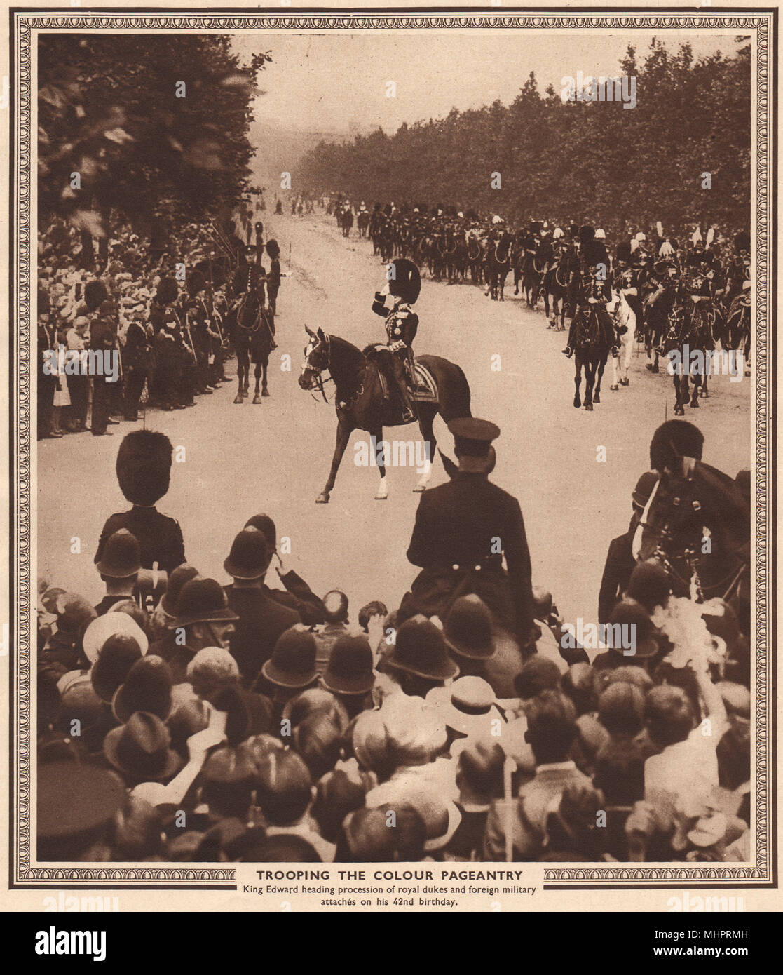 KING EDWARD VIII. Trooping the colour Pageantry 1937 old vintage print picture Stock Photo