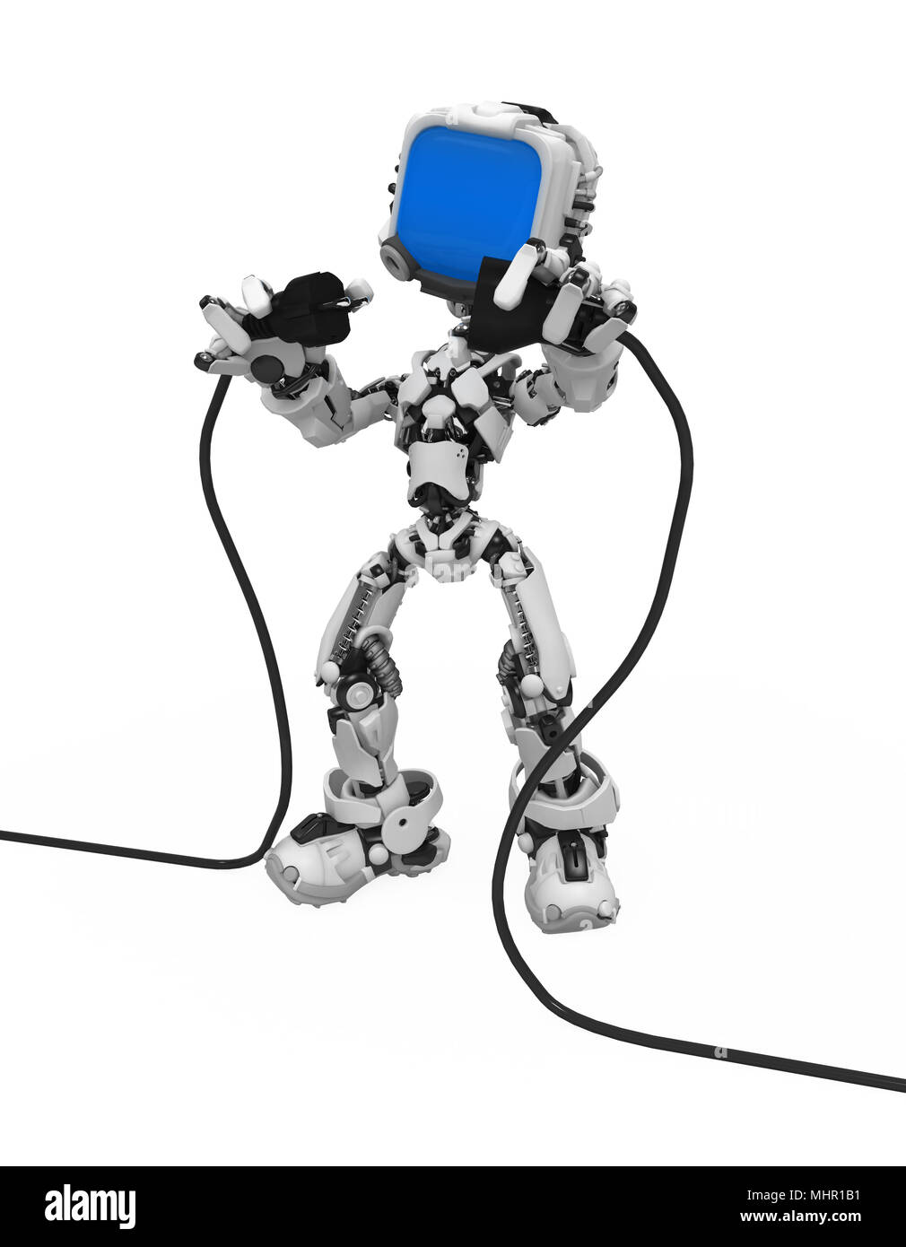 Small 3d robotic figure, over white, isolated Stock Photo