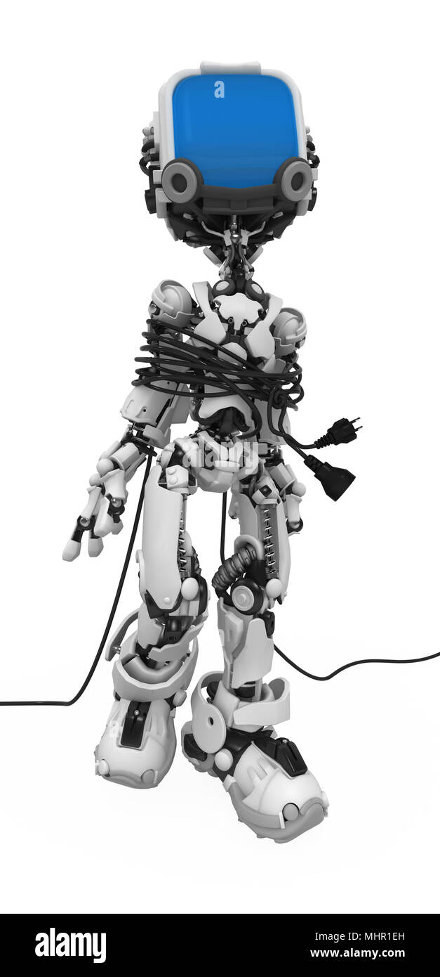 Small 3d robotic figure, over white, isolated Stock Photo
