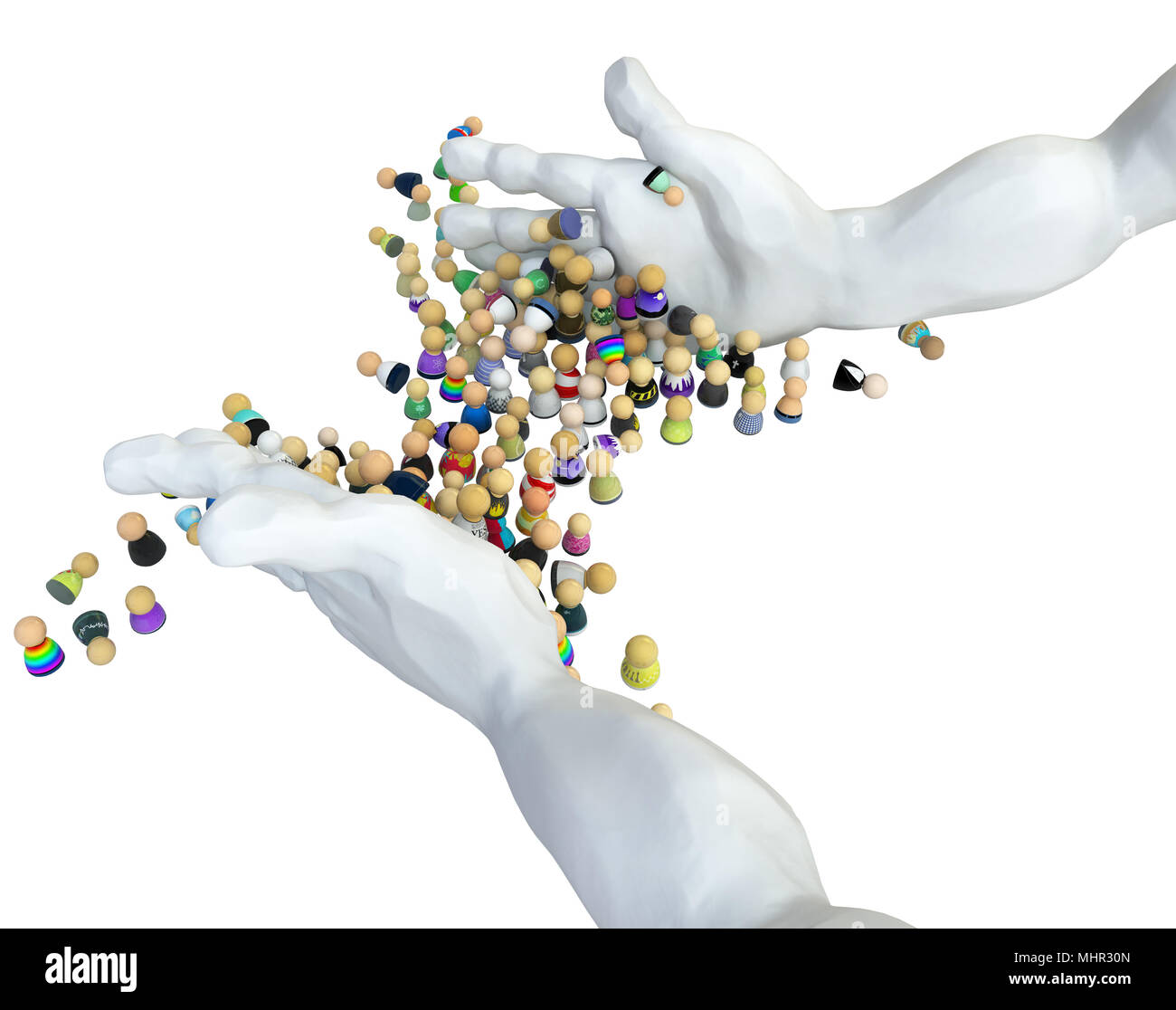 Crowd of small symbolic 3d figures, over white, isolated Stock Photo