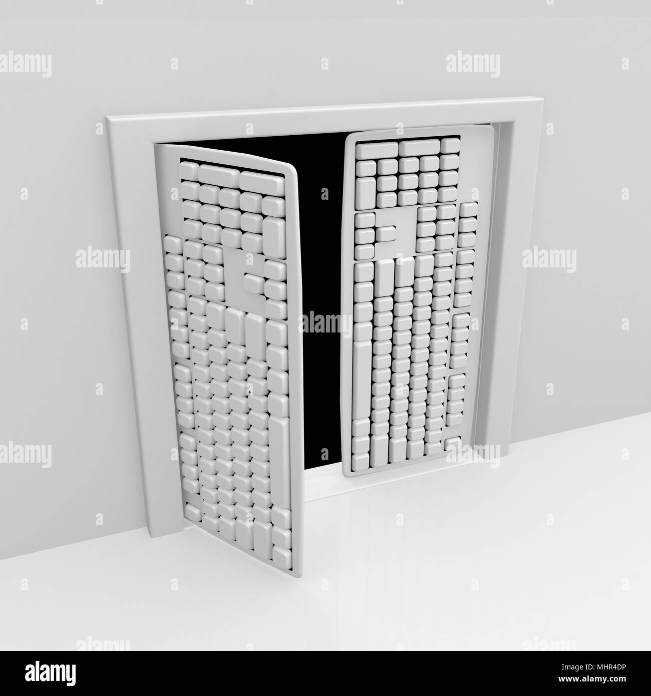 Double doors made of two computer keyboards 3d Stock Photo