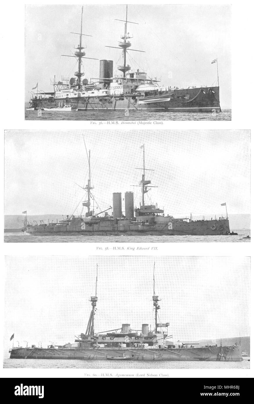 SHIPS. HMS Hannibal-Majestic Class; King Edward VII; Agamemnon-Lord Nelson 1910 Stock Photo