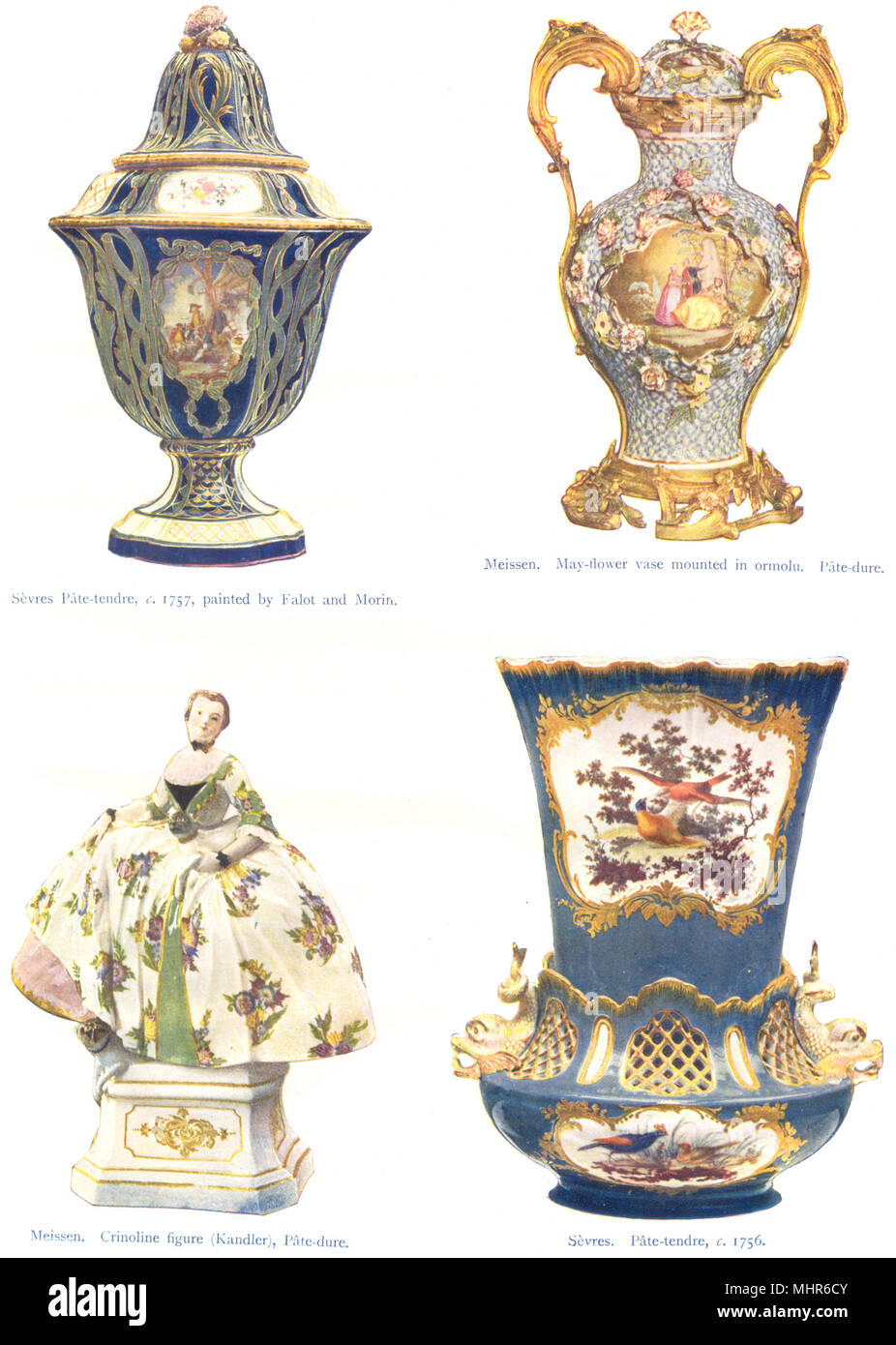 CERAMICS. Sèvres;Pate-tendre dure 1756,Falot Morin;Meissen;Ormolu;Crinoline 1910 Stock Photo