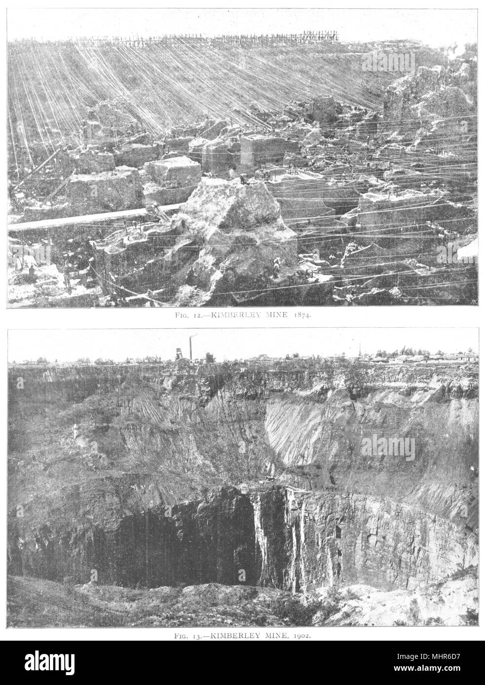 SOUTH AFRICA. Kimberley diamond mine in 1874 & 1902 1910 old antique print Stock Photo