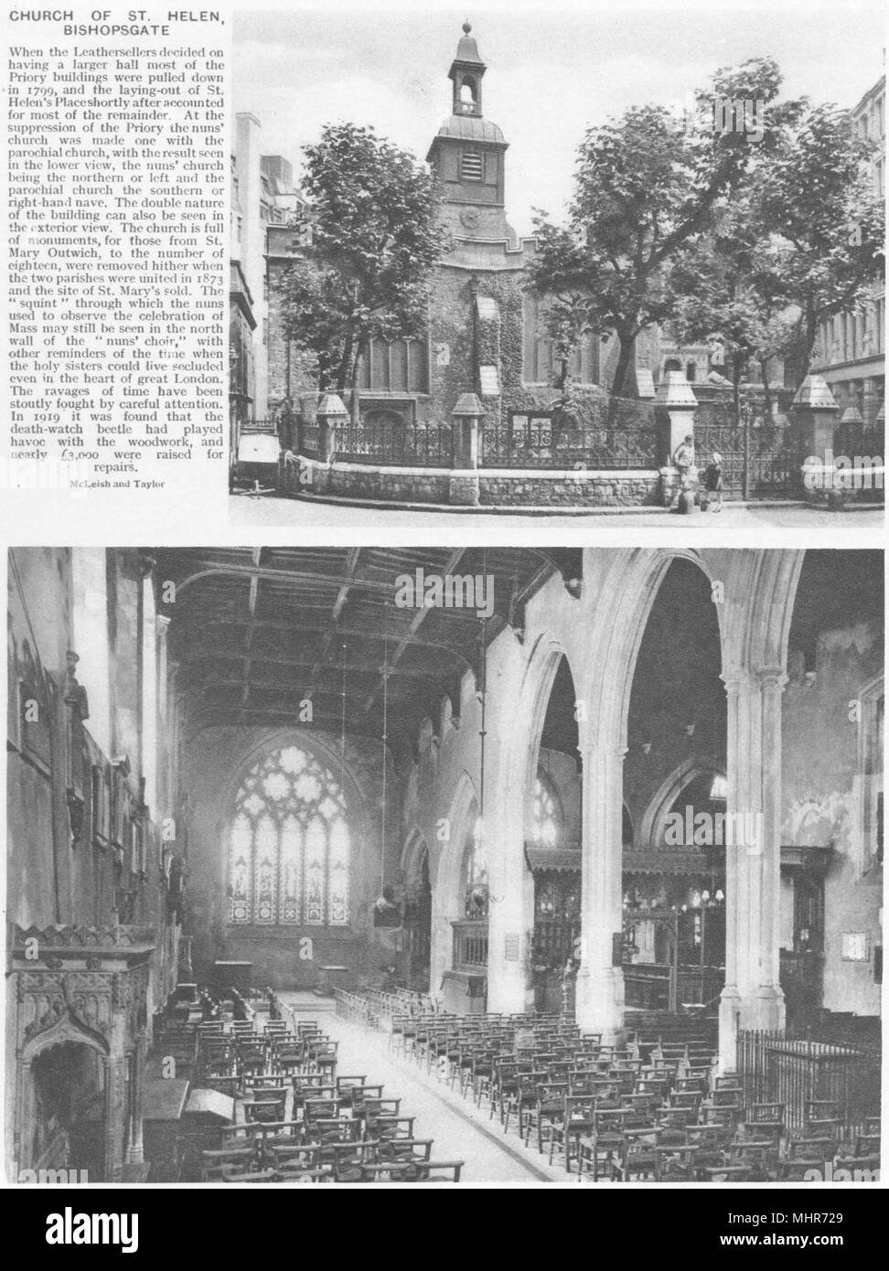 LONDON. Church of St. Helen, 1926 old vintage print picture