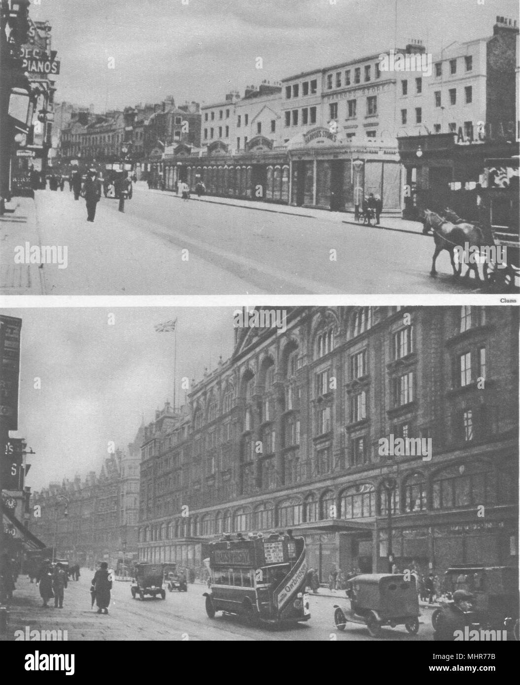 HARRODS. Brompton Road as it appeared in 1901 and again in 1926 1926 old print Stock Photo