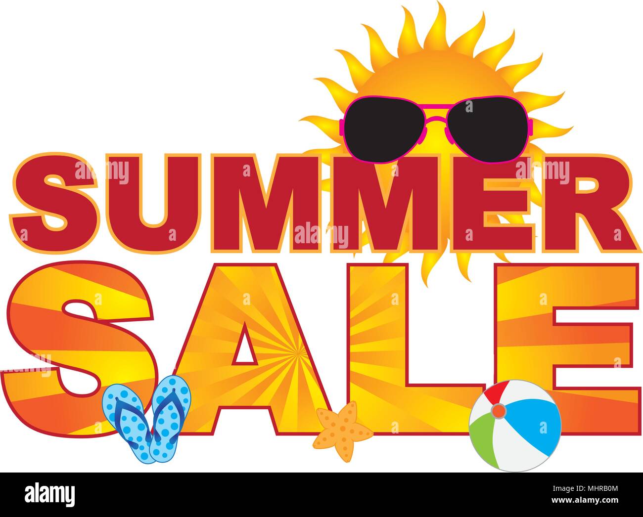 Summer Sale retail store sign banner with sunglasses flip-flop beach ...