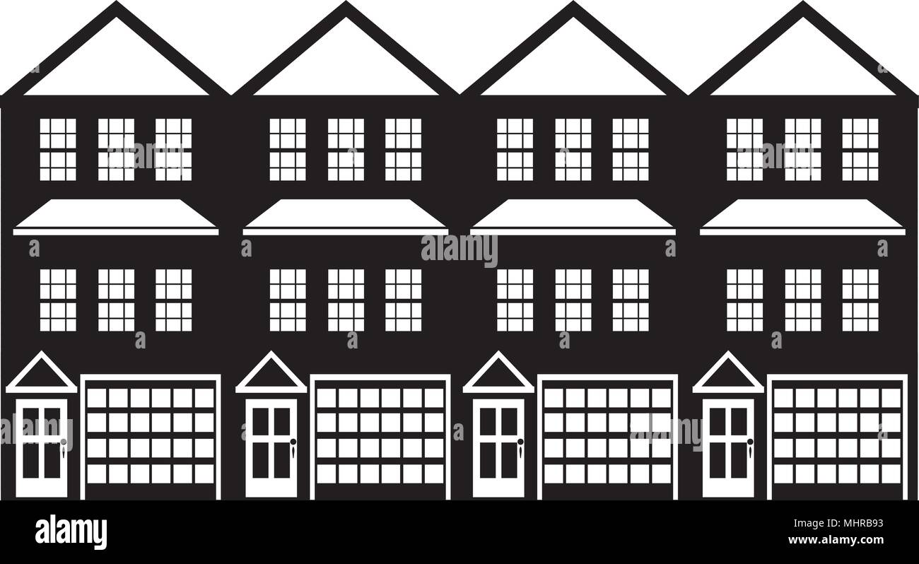 Row Of Three Level Townhouse With Tandem Two Car Parking Garage