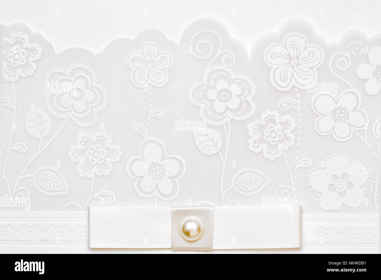 White wedding invitation with flowers lace illustration on white