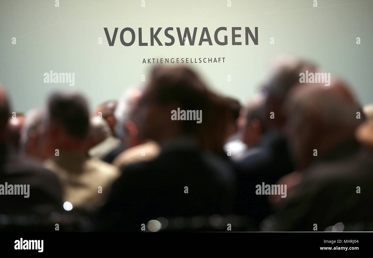 03 May 2018, Germany, Berlin: Shareholders follow the speech by the CEO at the Volkswagen AG annual general meeting at the Messegelaende in Berlin. Photo: Wolfgang Kumm/dpa Stock Photo