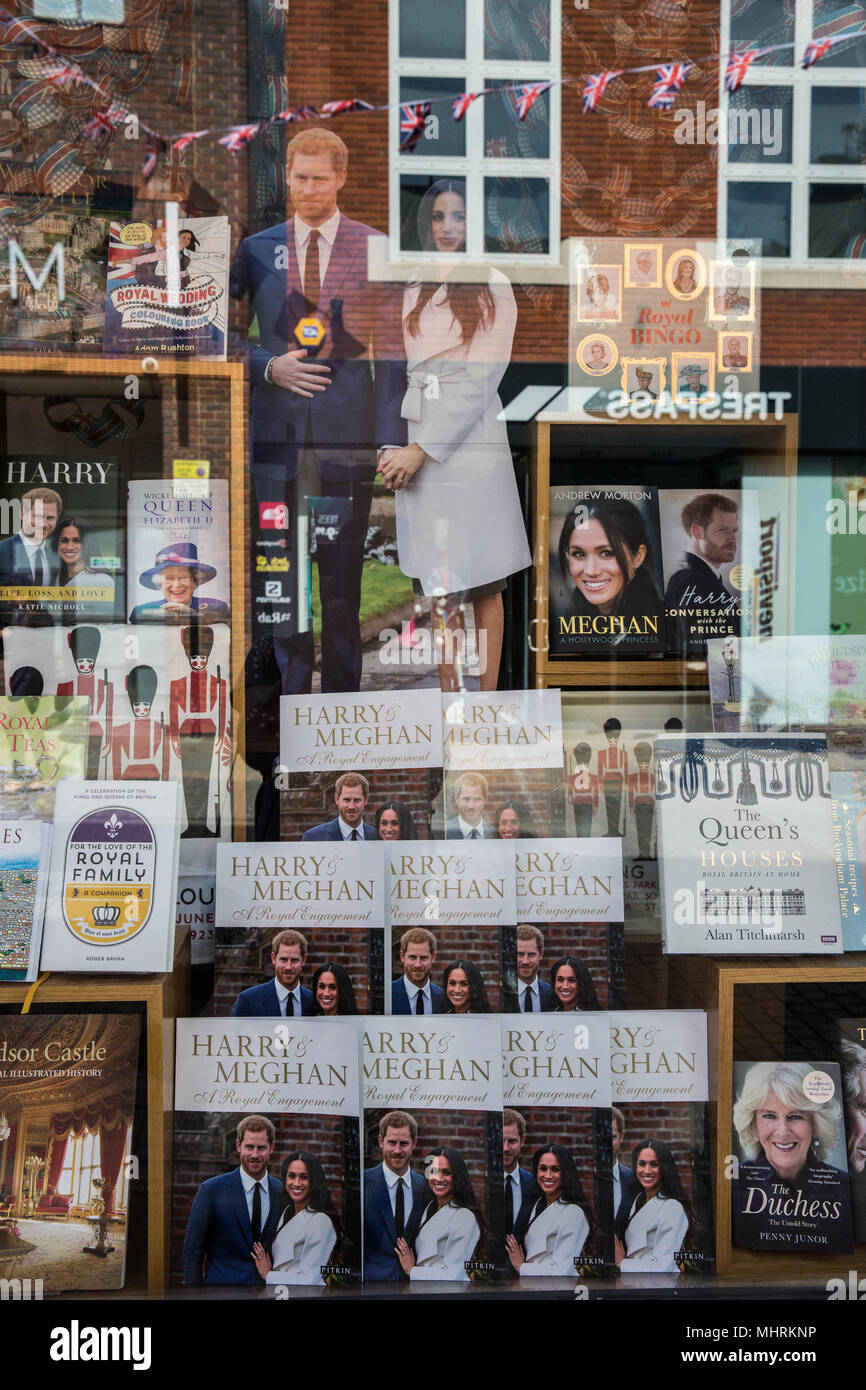Windsor, UK. 3rd May, 2018. Many shops in Windsor town centre are displaying royal souvenirs in advance of the wedding of Prince Harry and Meghan Markle. Credit: Mark Kerrison/Alamy Live News Stock Photo