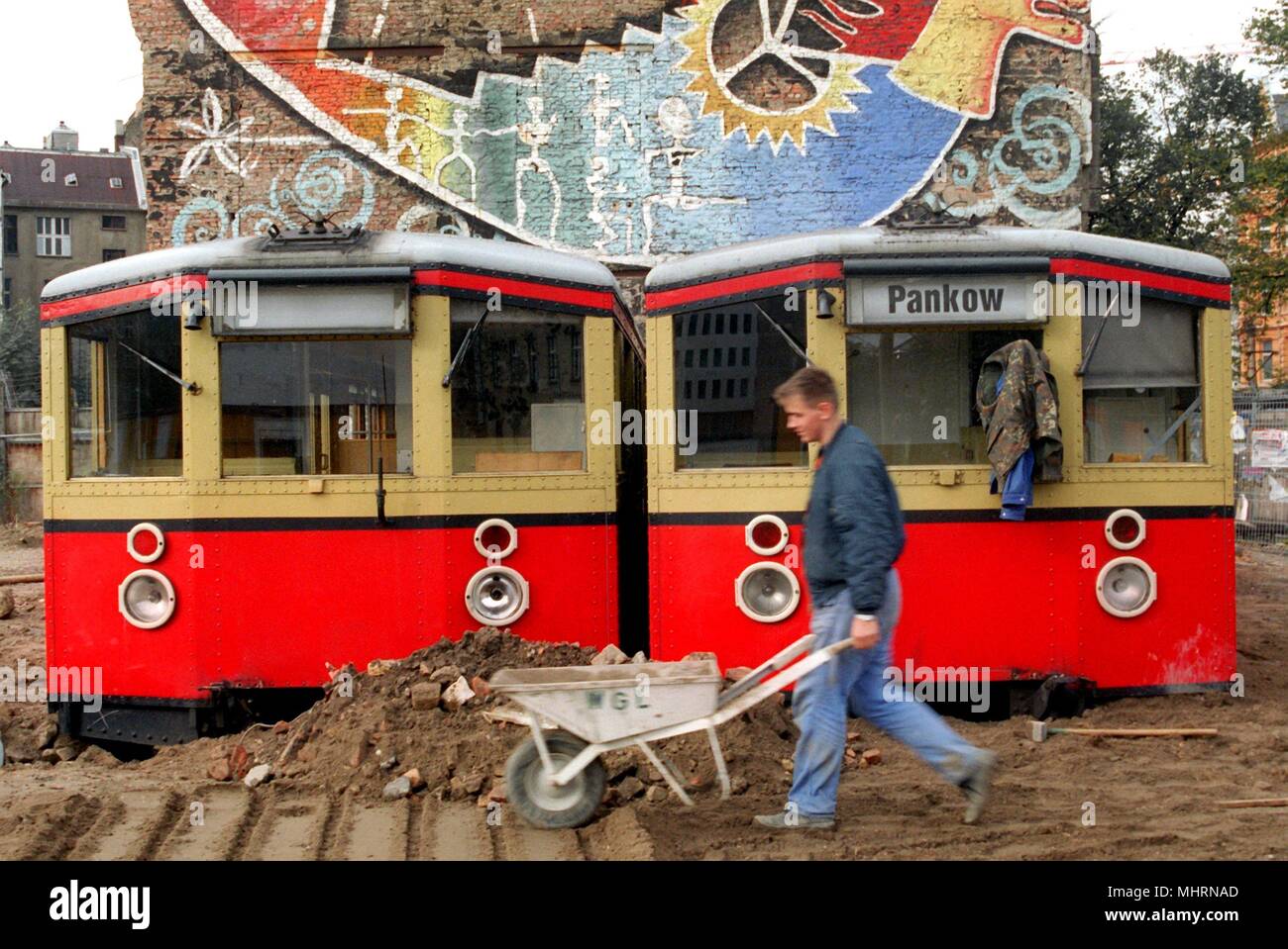 On October 15 1997 Construction Workers Put Down Old S Bahn Cars In The Sand In Front Of The Back Wall Of The Alternative Berlin Cultural Center Tacheles Set The Vehicles Are Part