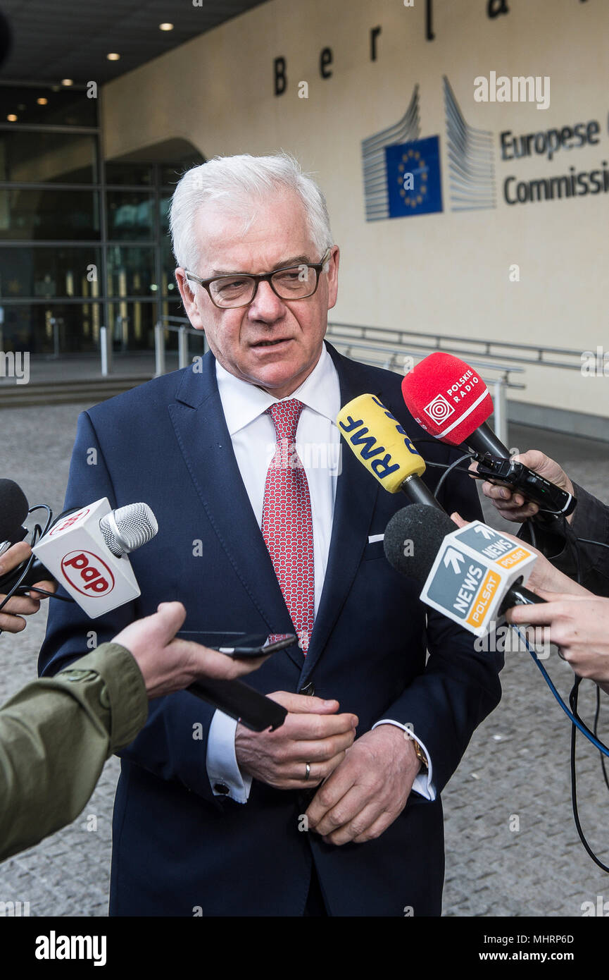 Brussels, Bxl, Belgium. 3rd May, 2018. Jacek Czaputowicz, Polish Foreign Minister leaves the headquarters of European Commission after meeting on Rule of law in Brussels, Belgium on 03.05.2018 by Wiktor Dabkowski Credit: Wiktor Dabkowski/ZUMA Wire/Alamy Live News Stock Photo
