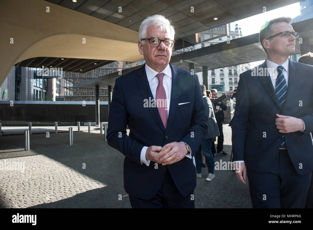 Brussels, Bxl, Belgium. 3rd May, 2018. Jacek Czaputowicz, Polish Foreign Minister leaves the headquarters of European Commission after meeting on Rule of law in Brussels, Belgium on 03.05.2018 by Wiktor Dabkowski Credit: Wiktor Dabkowski/ZUMA Wire/Alamy Live News Stock Photo