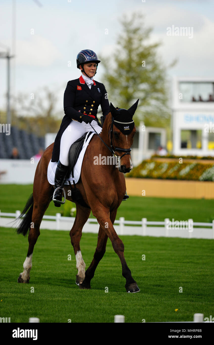 Gloucestershire, UK. 3rd May 2018. Gemma Tattersall riding Pamero 4 during the Dressage Phase of the 2018 Mitsubishi Motors Badminton Horse Trials, Badminton, United Kingdom. Jonathan Clarke/Alamy Live News Stock Photo