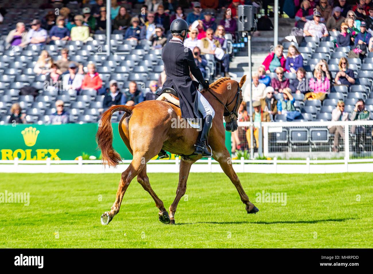 Gloucestershire, UK. 3rd May, 2018. Andrew Nicholson. Nereo. NZL. Morning Dressage.Mitsubishi Badminton Horse Trials. Badminton. UK.  {03}/{05}/{2018}. Credit: Sport In Pictures/Alamy Live News Stock Photo