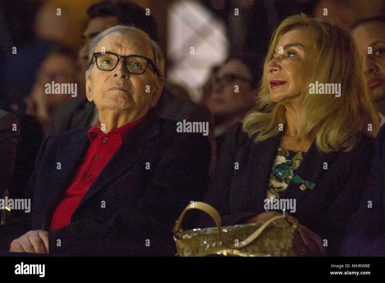 Rome, Italy. 3rd May 2018. Ennio Morricone And Yours Wife Attends FARE CINEMA - 1Âª Settimana del Cinema italiano nel Mondo - At Studi di CinecittÃ  Roma Credit: Paolo Pirrocco/Alamy Live News Stock Photo