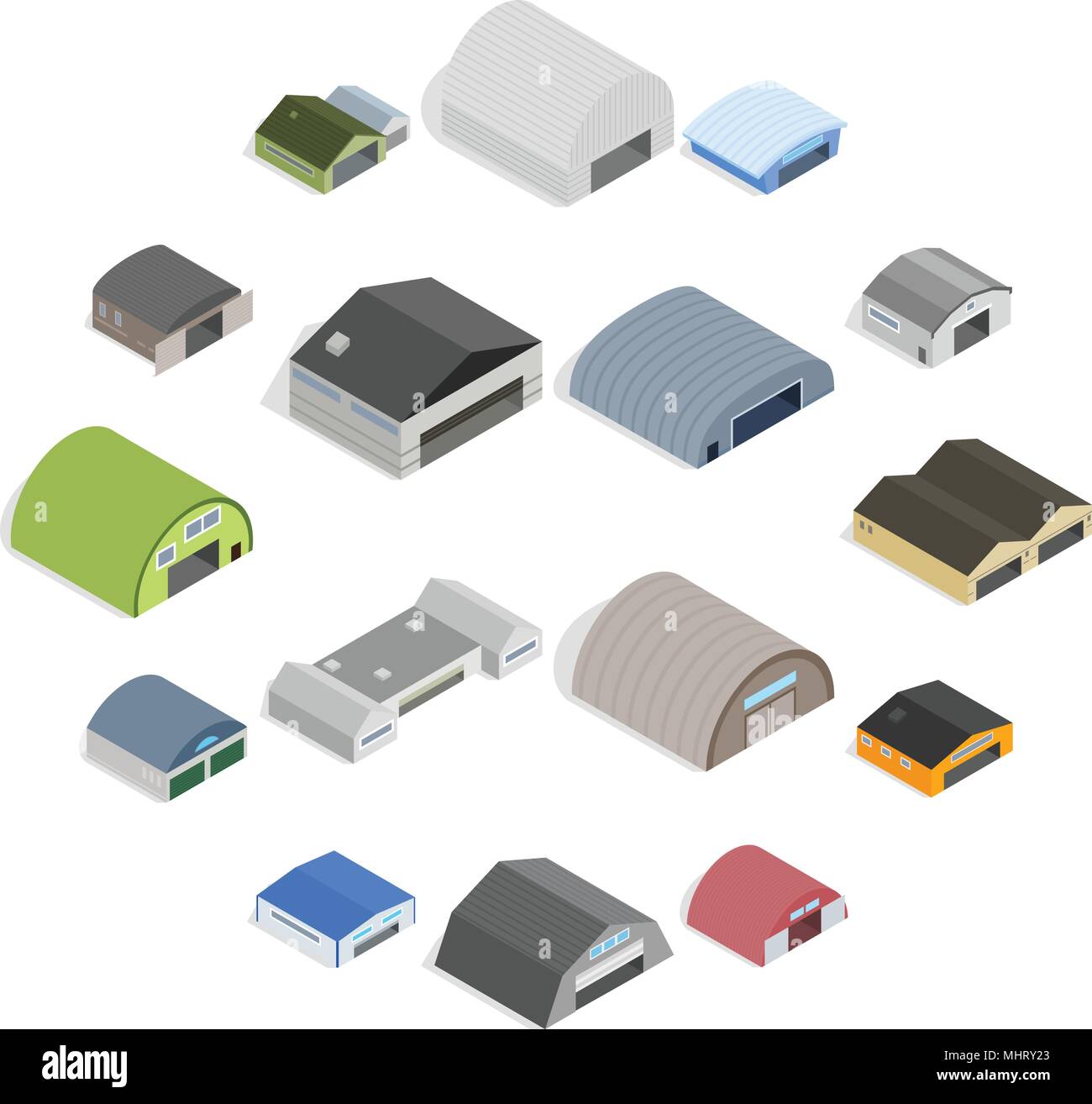 Hangar Icons set, isometrc 3d style Stock Vector