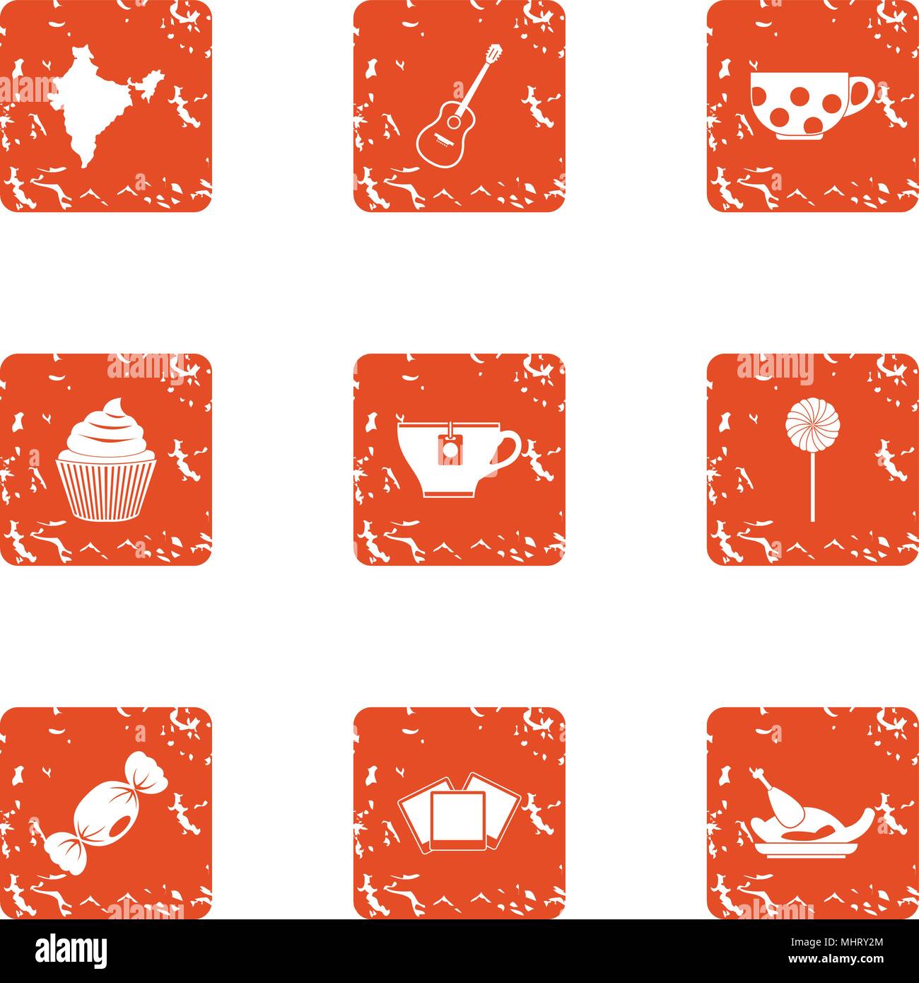 Broth icons set, grunge style Stock Vector