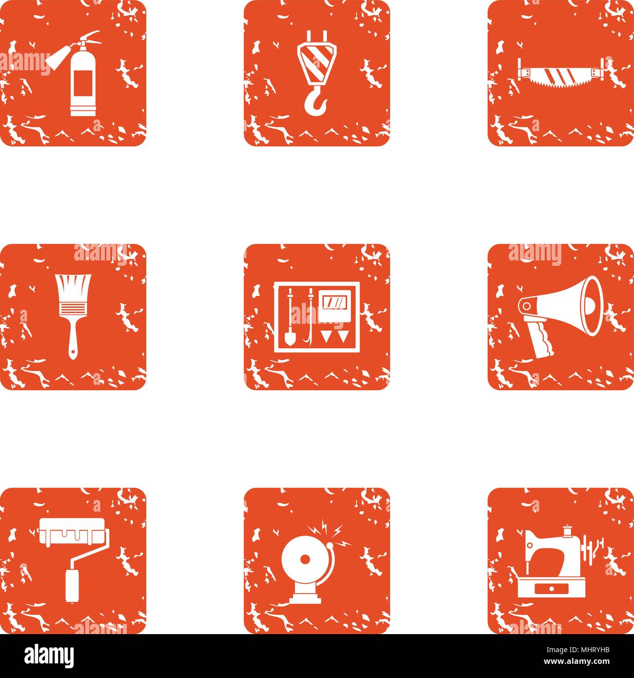 Construction project icons set, grunge style Stock Vector