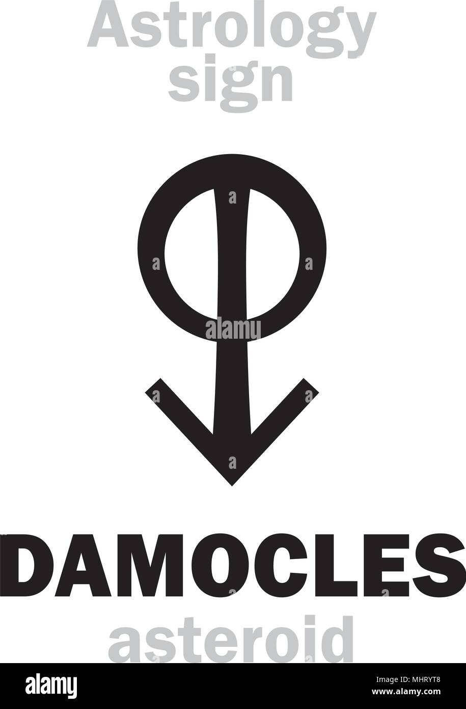 Astrology Alphabet: DAMOCLES, dangerous asteroid. Hieroglyphics character sign (single symbol). Stock Vector
