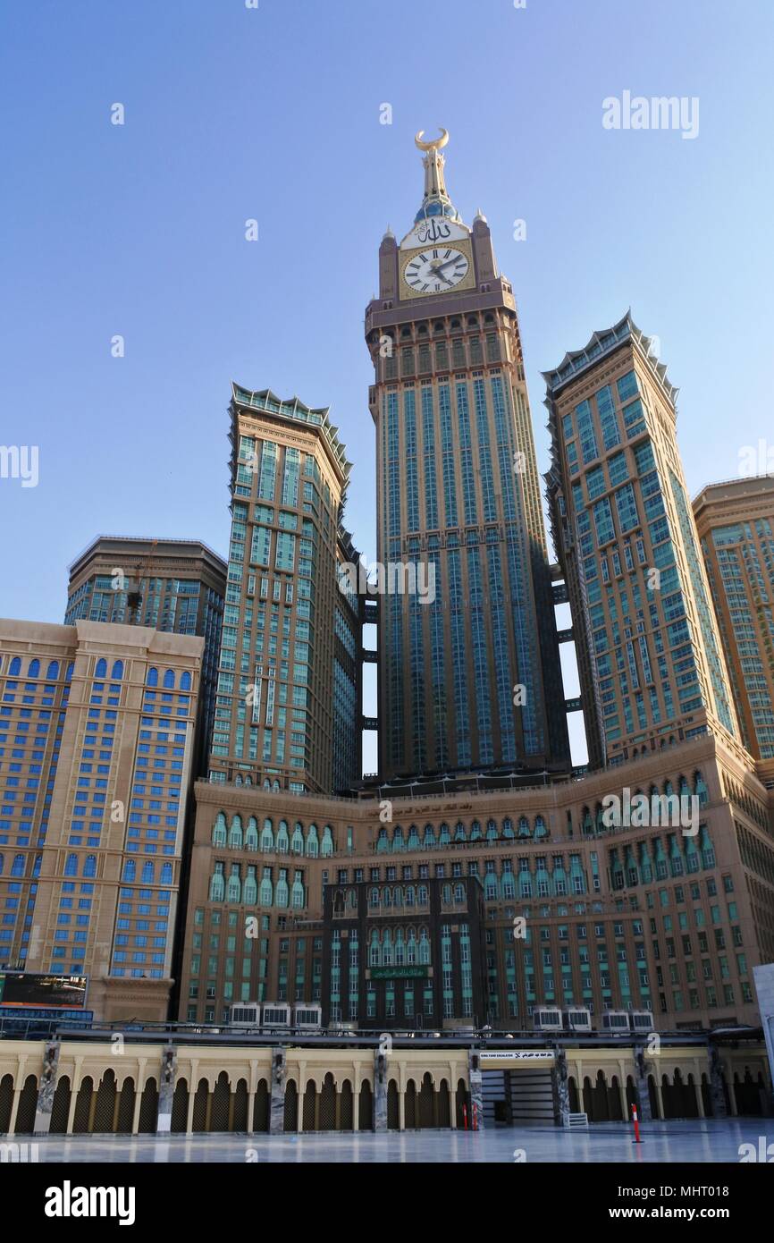 MECCA, SAUDI ARABIA - 6 March 2017: Morning View of Minaret Mecca Royal Clock Tower Hotel Stock Photo