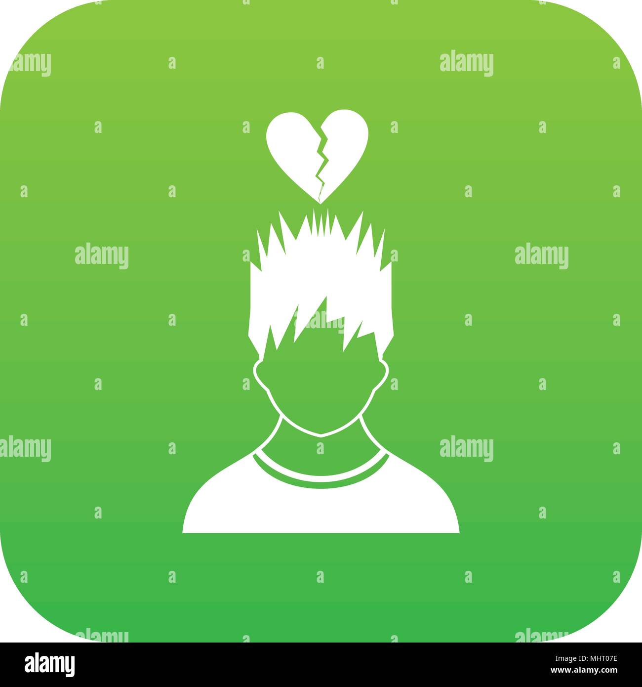 Man with broken red heart over head icon digital green Stock Vector ...