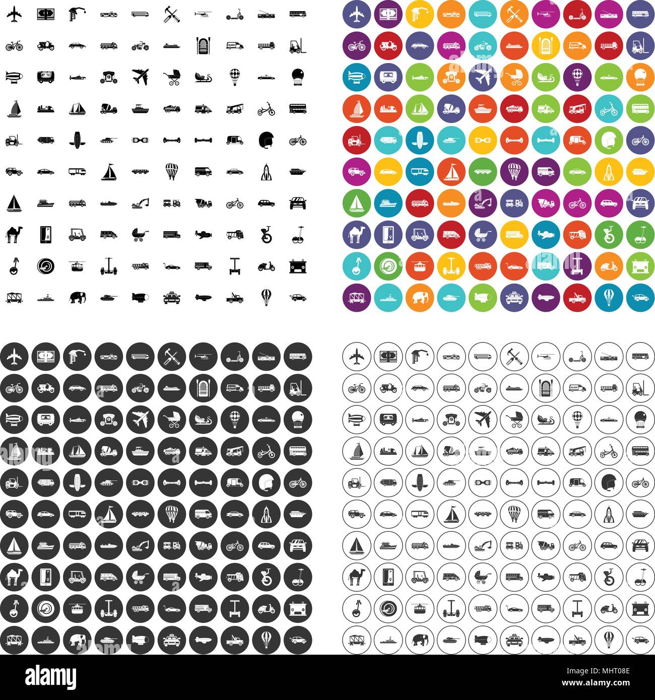 100 transport icons set vector variant Stock Vector