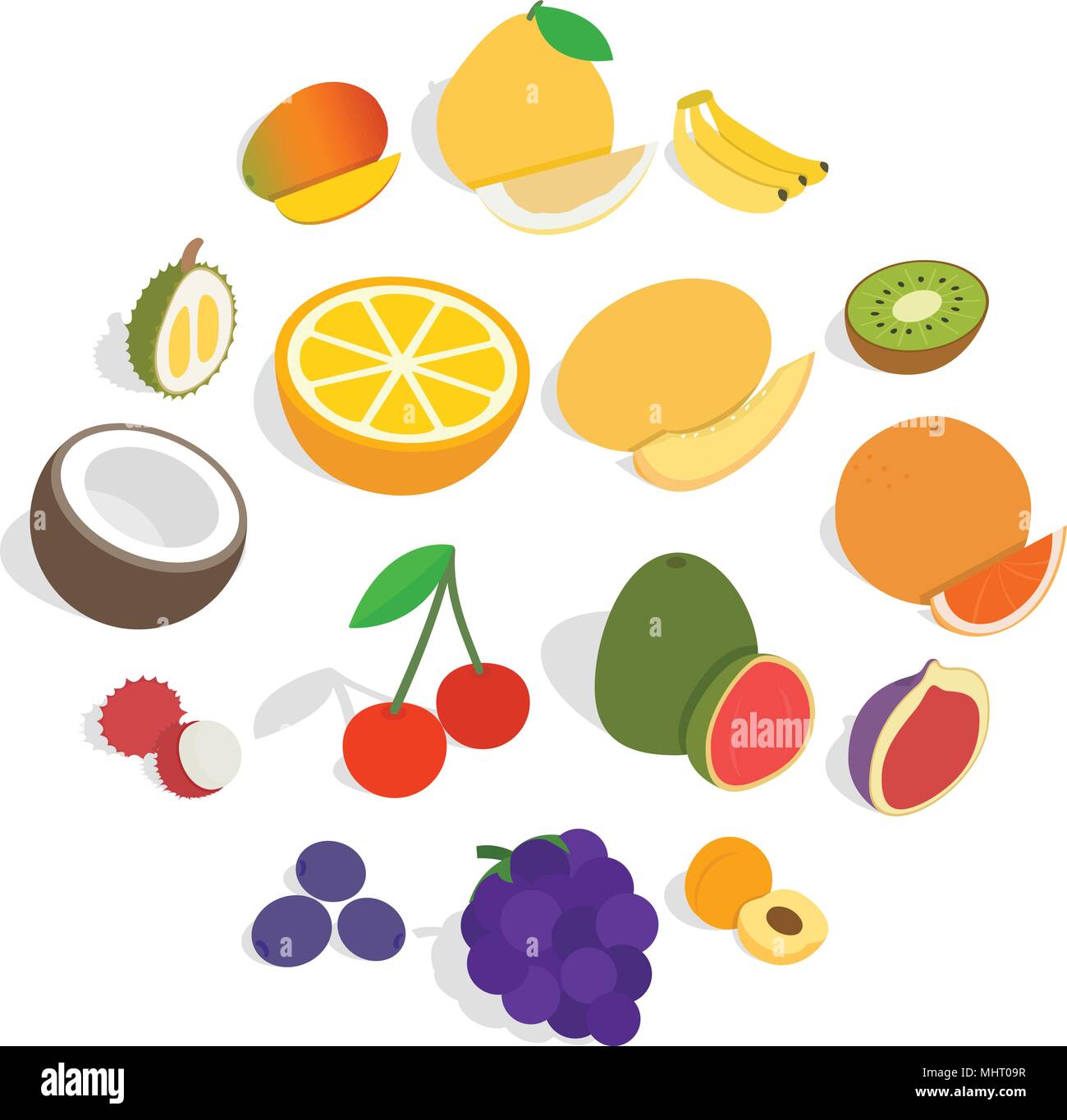 Fruit icons set, isometric 3d style Stock Vector