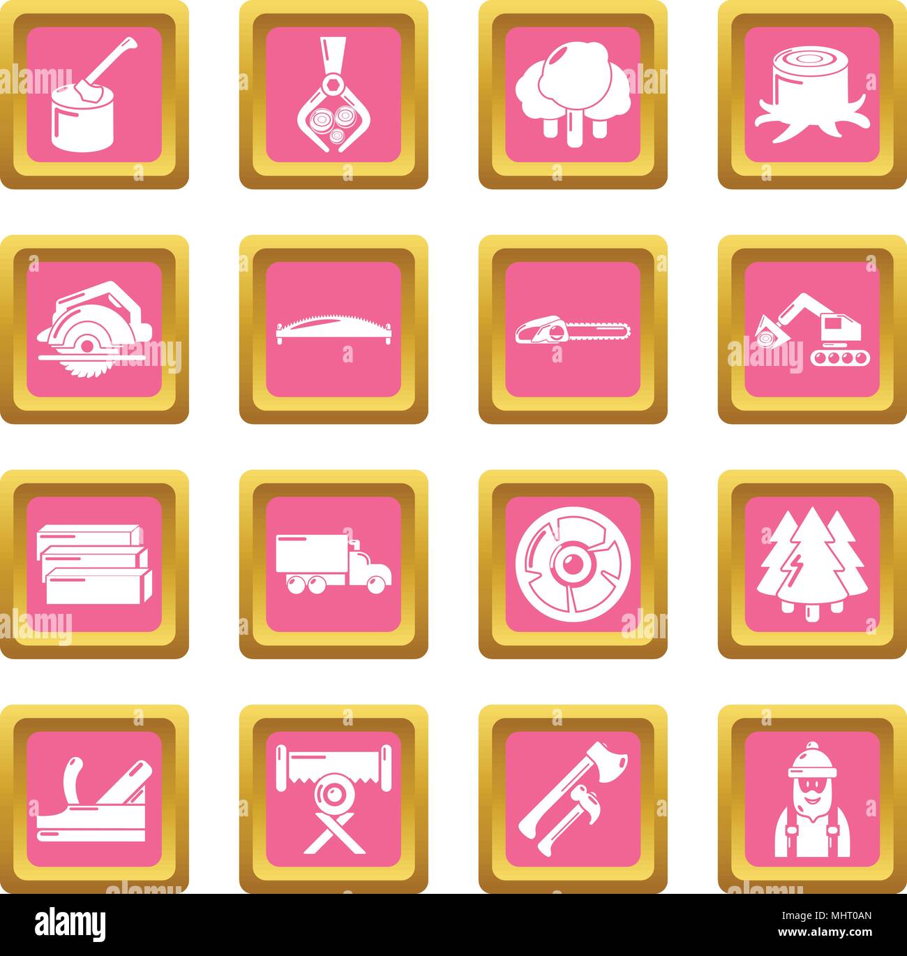 Timber industry icons set pink square vector Stock Vector