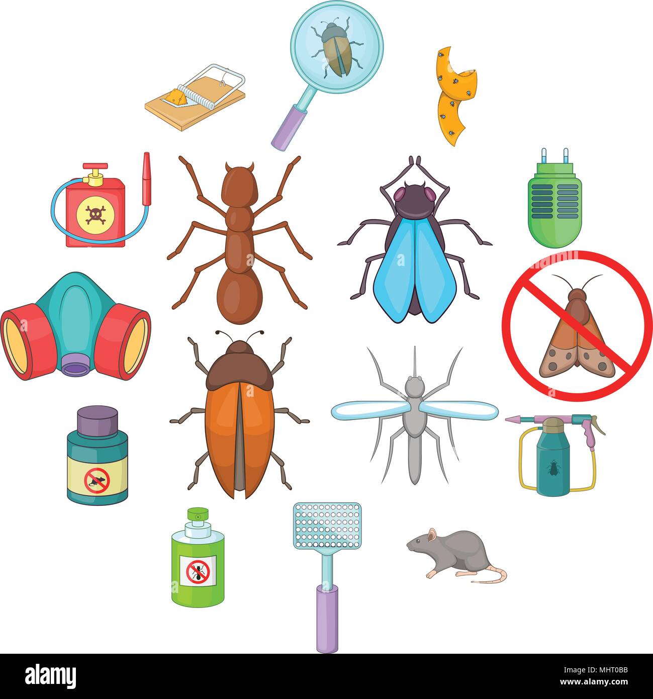 Exterminator icons set, cartoon style Stock Vector