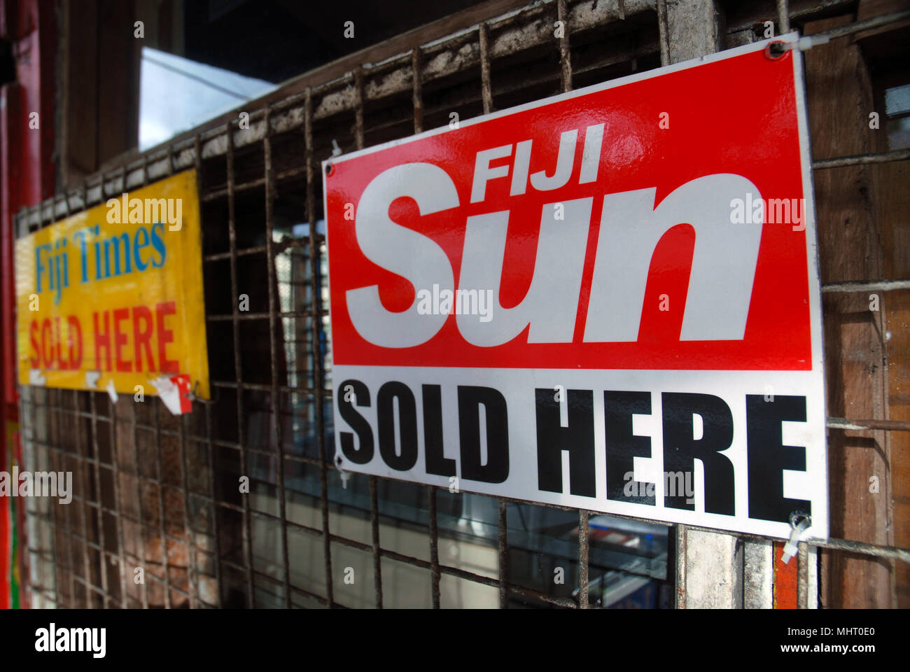 Fiji Sun Newspaper Sold Here Sign, Suva, Fiji Stock Photo Alamy