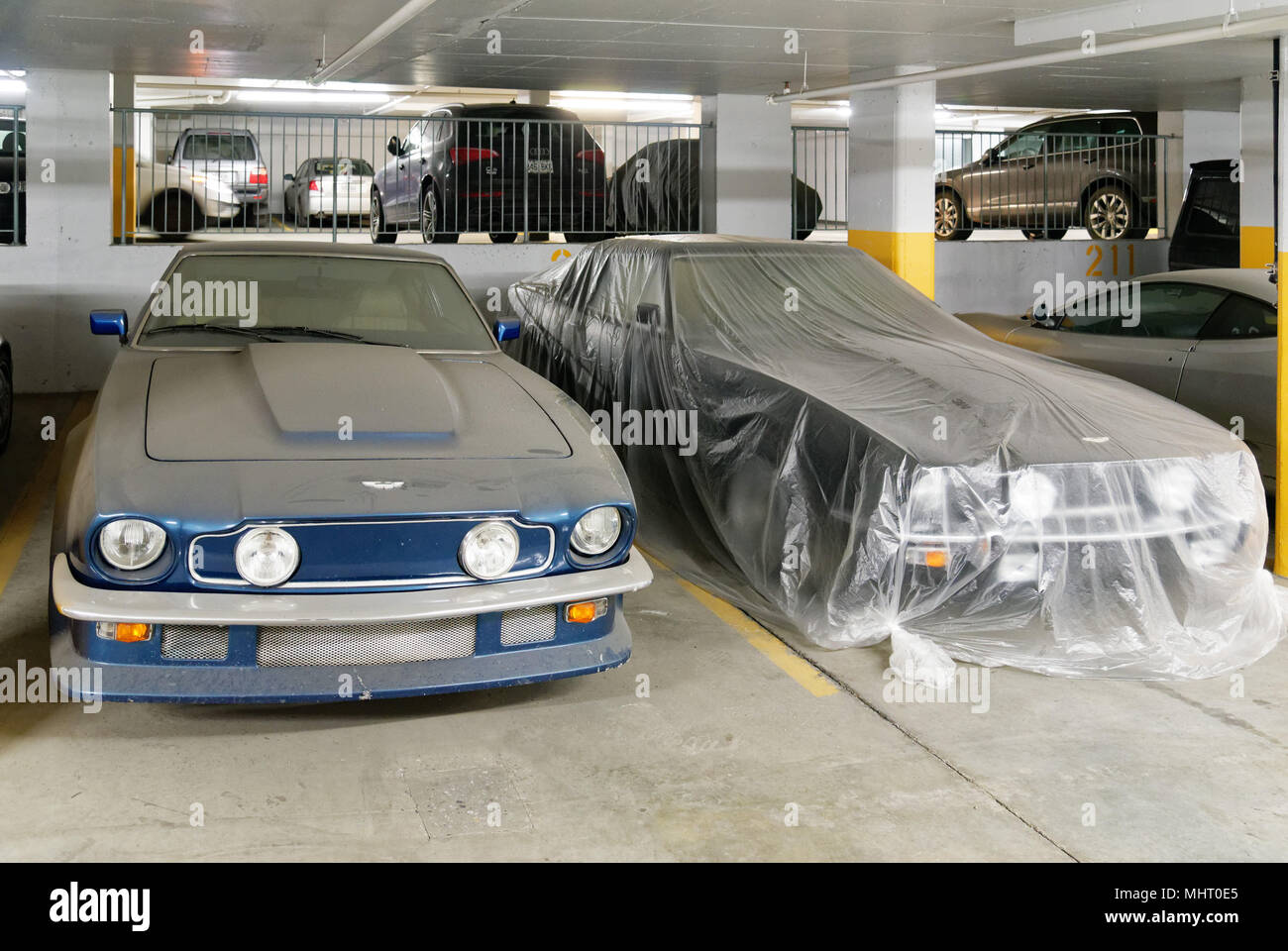 Expensive luxury cars in an underground car park in Montreal Quebec