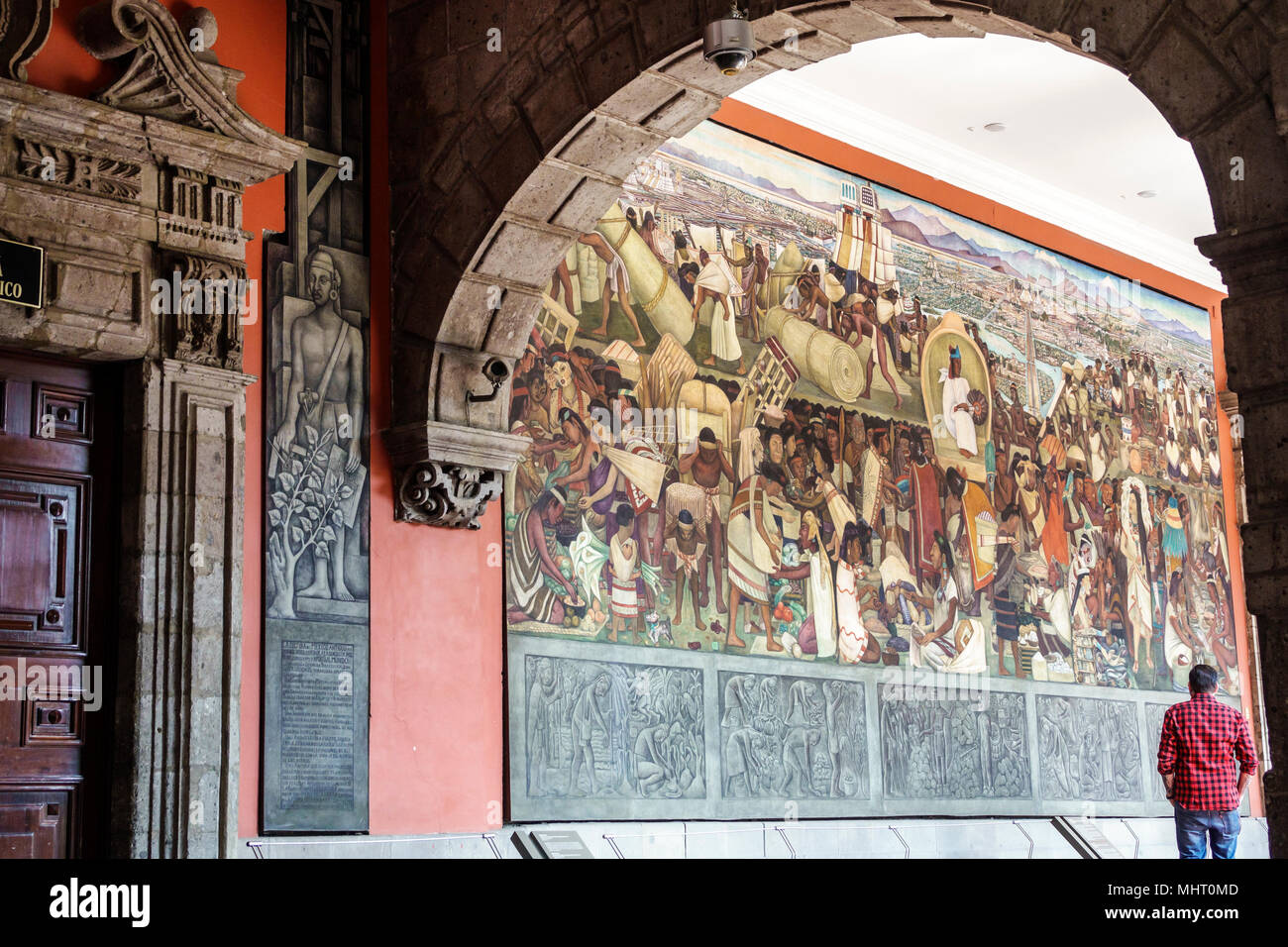 Mexico City,Mexican,Hispanic,Centro historico,historic Center Centre,National Presidential Palace Palacio Nacional,mural,Diego Rivera,Marketplace Tlat Stock Photo