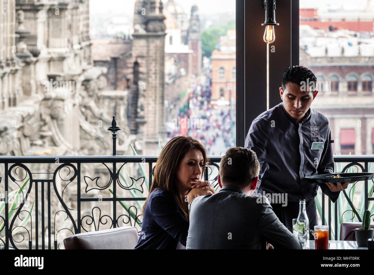 Mexico City,Hispanic,Centro historico,historic Center Centre,El Balcon del Zocalo,restaurant restaurants food dining cafe cafes,bar lounge pub,terrace Stock Photo