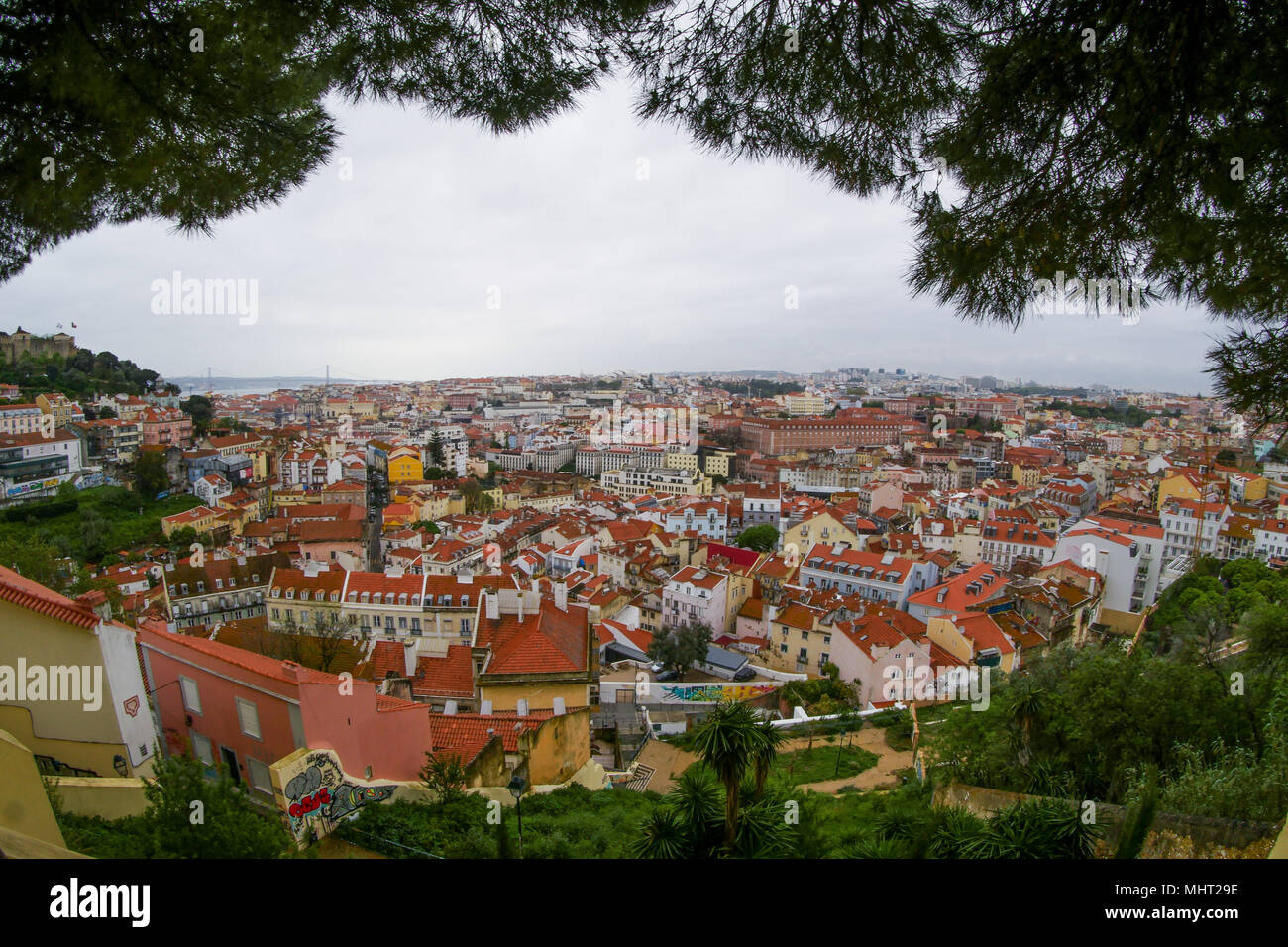 Lisbon panorama, seen from the Grace Convent - Convento da Graça, Lisbon, Portugal Stock Photo