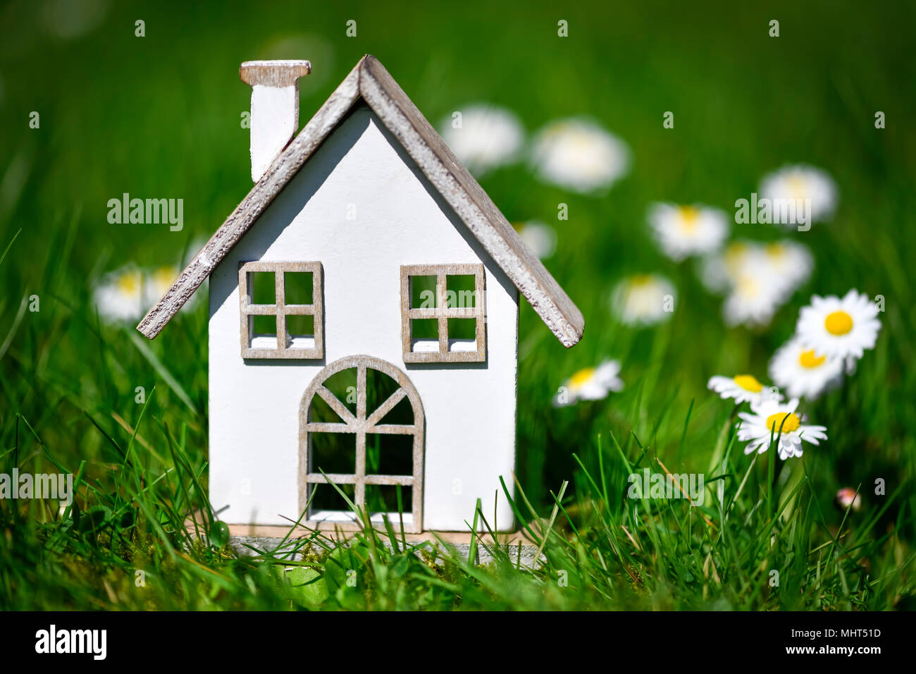 Miniature house in the grass Stock Photo - Alamy