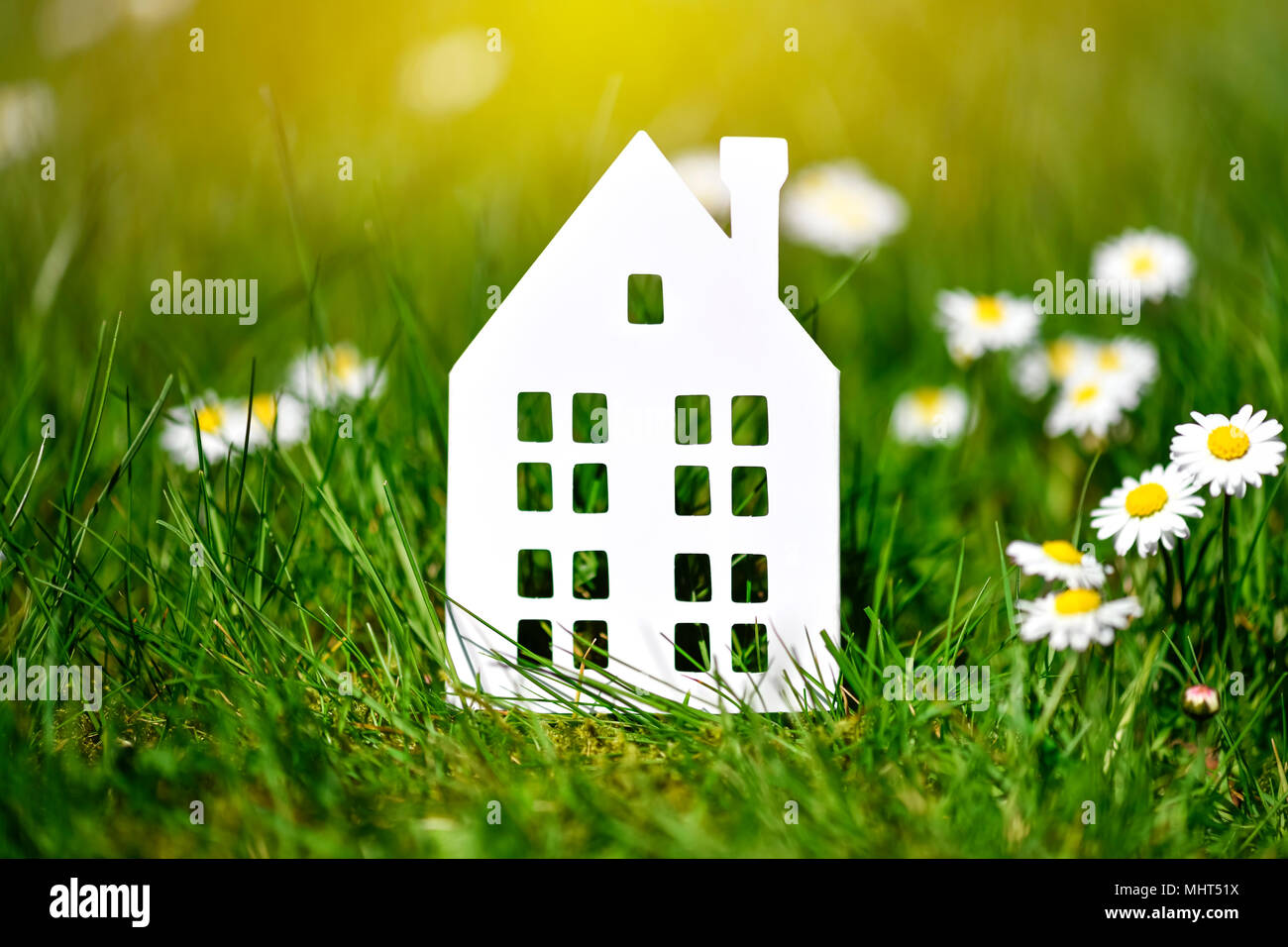 Miniature house in the grass Stock Photo - Alamy