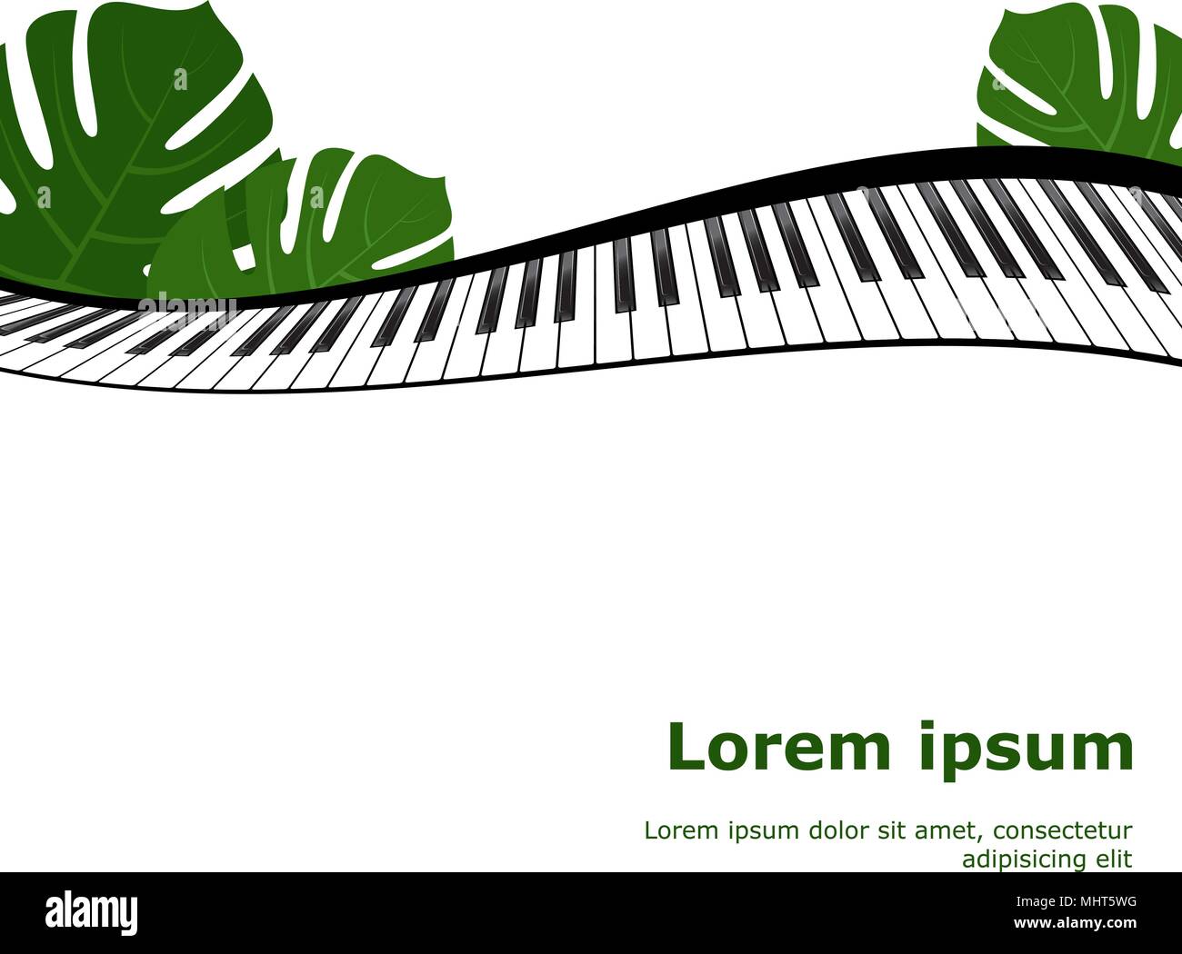 Piano keyboard with monstera leaves frame Stock Vector