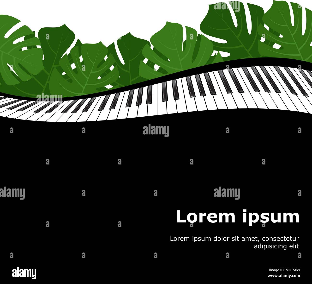 Piano keyboard with monstera leaves frame Stock Vector