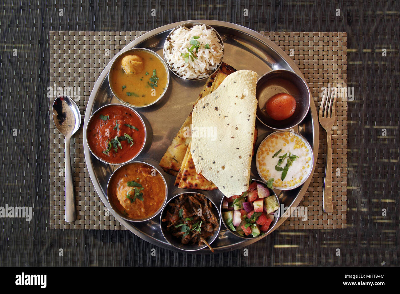 Typical indian food from Jaipur - thali rajasthani Stock Photo