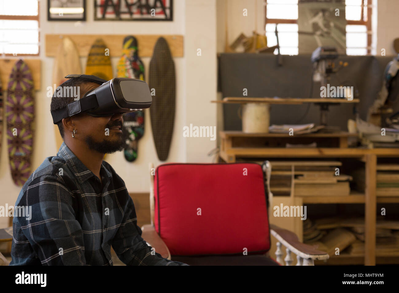 Man using virtual reality headset Stock Photo