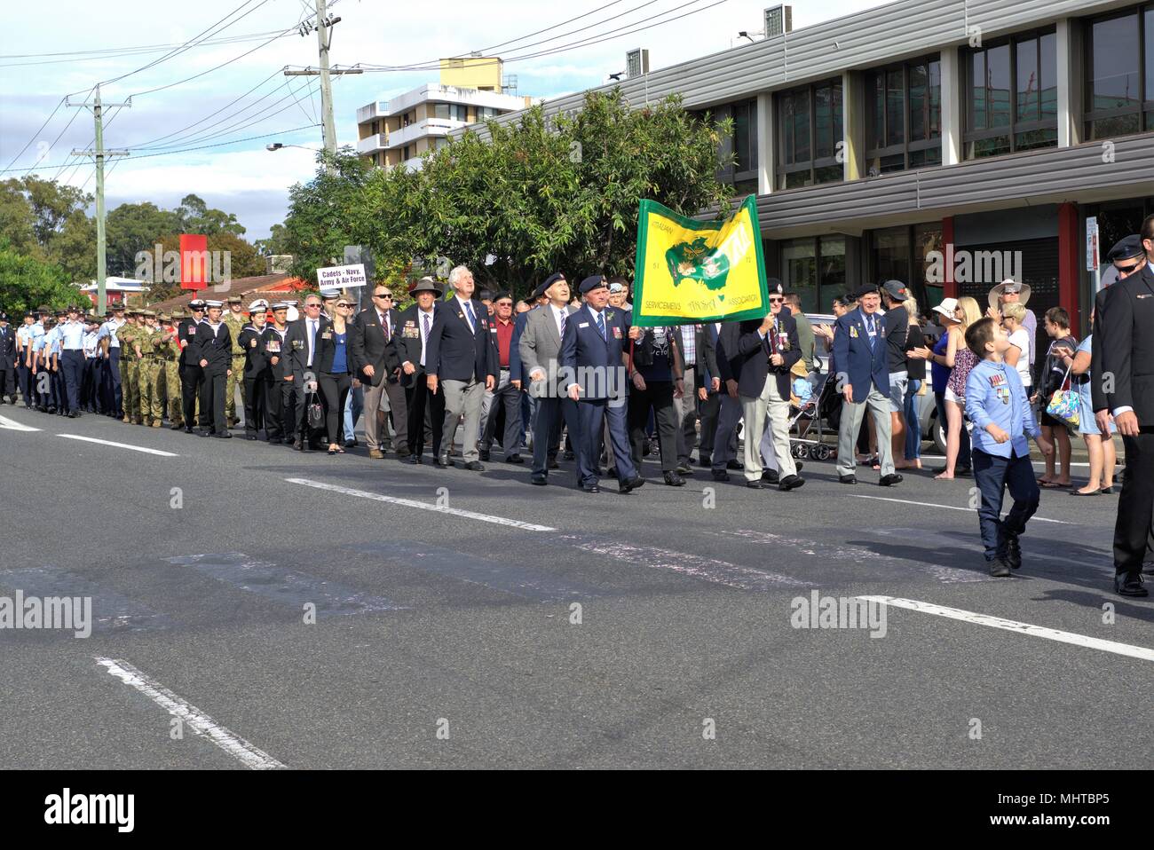 World War Two veterans in Australian city of Coffs Harbour ANZAC Day parade Stock Photo