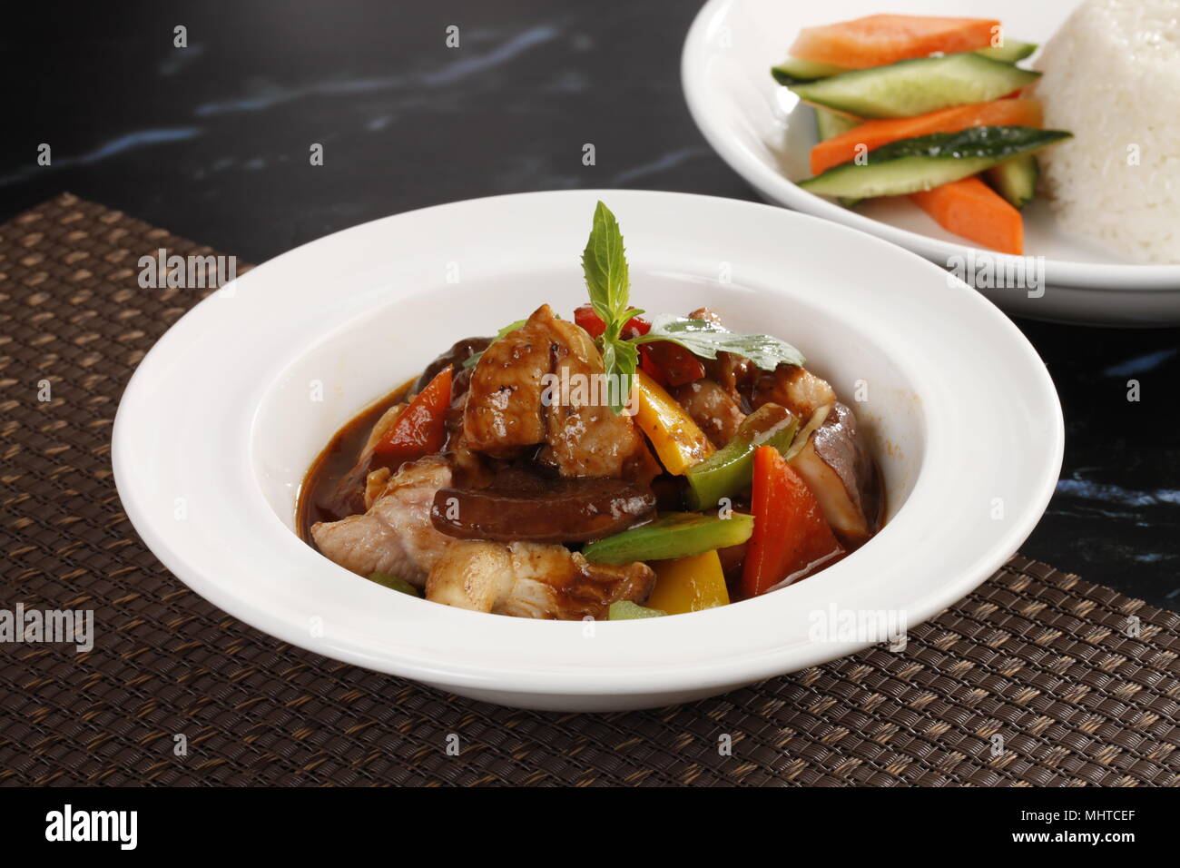 black pepper beef over rice Stock Photo Alamy