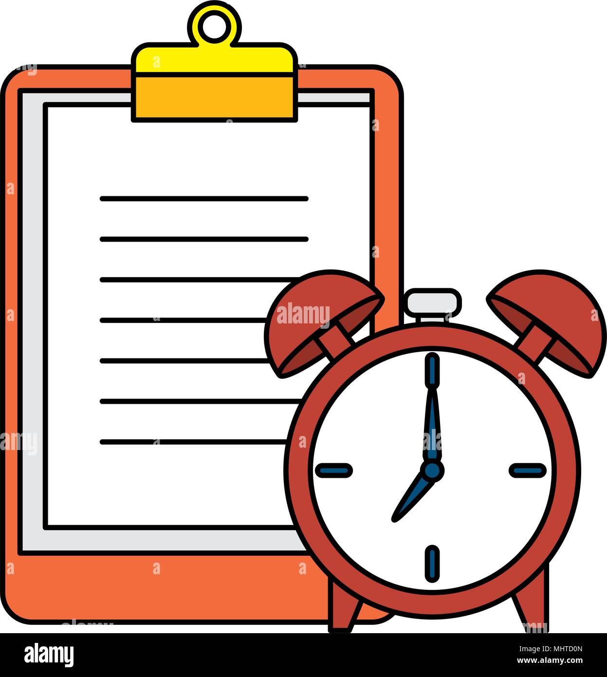 alarm clock time with statistic in clipboard vector illustration design