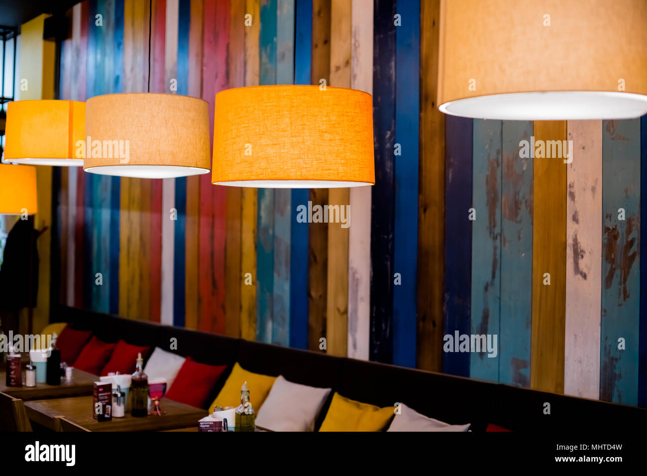 Lamp In The Restaurant Orange Warm Light Vintage Interior