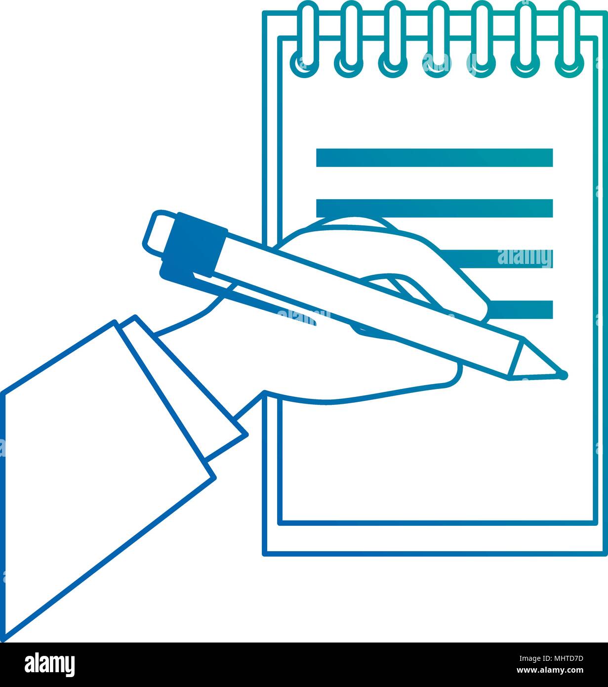 hand writing with pen in notebook vector illustration design Stock ...