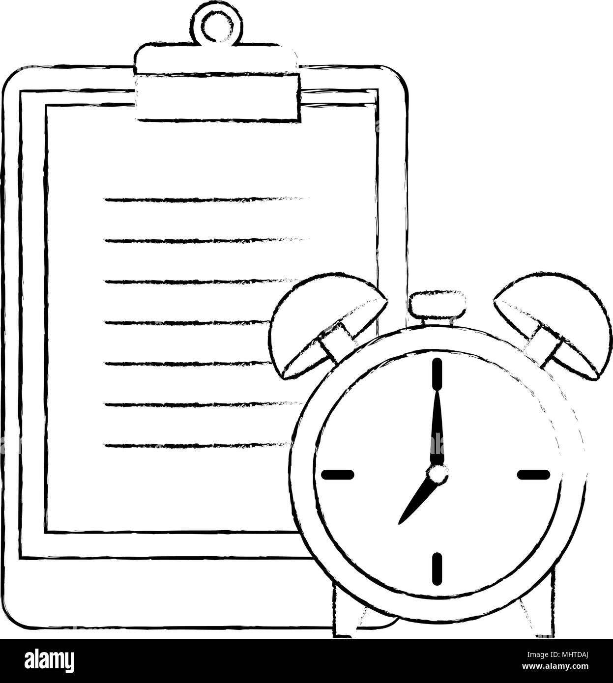 alarm clock time with statistic in clipboard vector illustration design