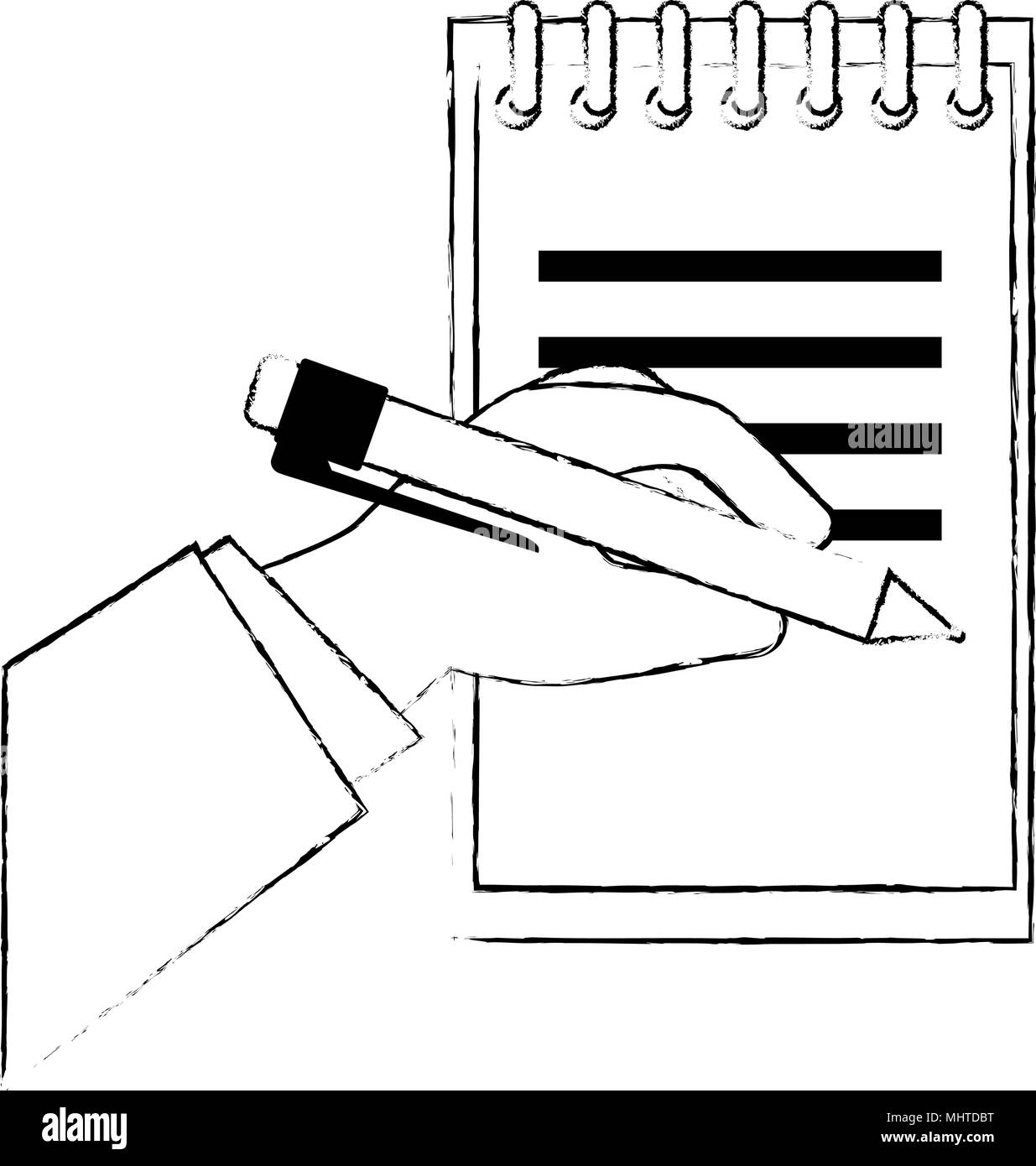 hand writing with pen in notebook vector illustration design Stock ...